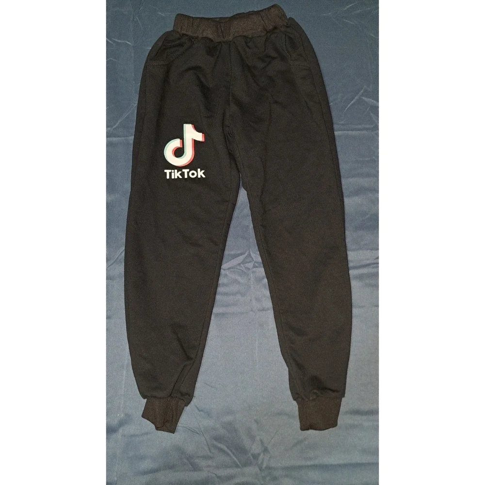 GIRLS; Tik Tok Sweatpants Size 5-7, Black -Fun